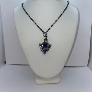 Black Metal Blue & Clear Rhinestone Necklace